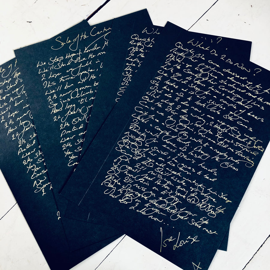 Hand-Written Lyric Sheet / GOLD  on BLACK